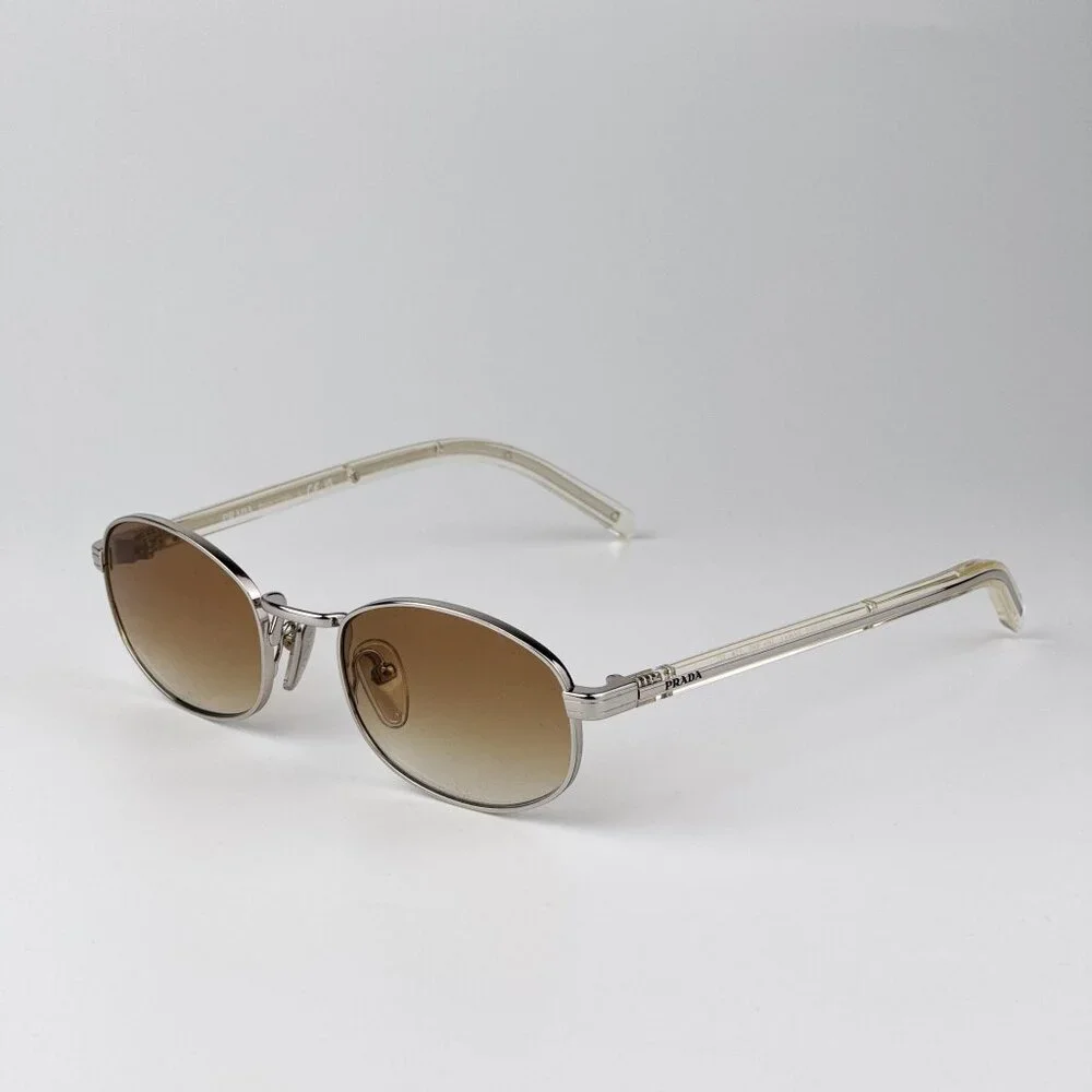Prada Sunglasses – Silver Oval Frame Gradient Brown Lenses | Model PRB53S 1BC80K